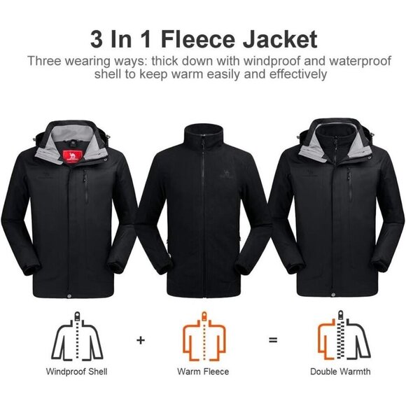 NWT Camel Crown Womens Ski Jacket‎ Detachable Hooded Coat Black Size L - Picture 16 of 16